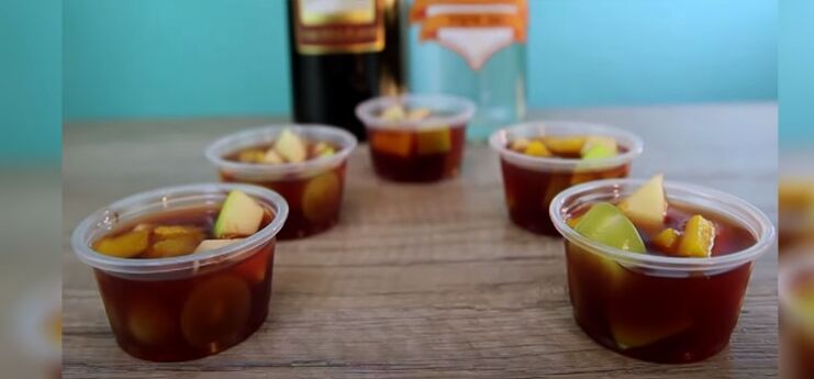 Sangria Jello Shots on a Wooden Table