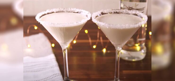 Two Glasses of RumChata Coconut Snowflake Martini