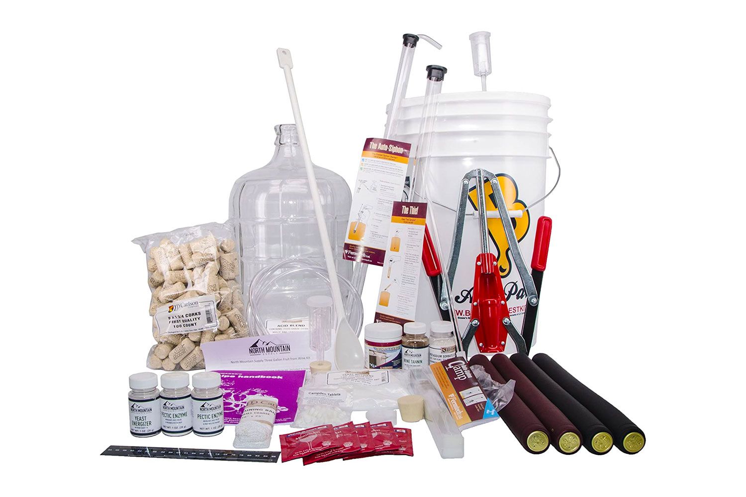 North Mountain Supply 3 Gallon Wine from Fruit Complete 32pc Kit with Glass Carboy - Only Fruit & Bottles Required